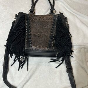 Black and Brown Fringe Women's Bag